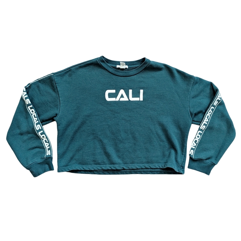 Forever 21 Dark Green Cali Locals Cropped Crewneck Sweatshirt Size Medium
